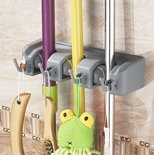 KirinStores (TM 3 Posiciones de Soporte de Organizador montado en la Pared Mop Cepillo Escoba Hanger Almacenamiento Accesorio de Herramienta