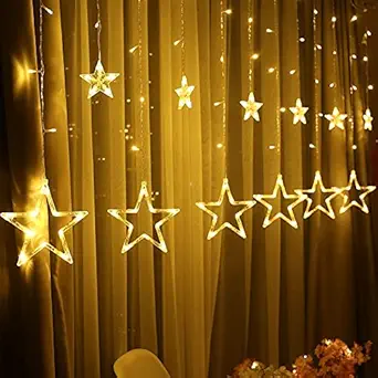 JAMUNESH ENTERPRISE Decorative Star Curtain LED Lights for Diwali Christmas Wedding - 2.5 Meter ( 6+6 Star) , Diwali Light Curtain , Diwali Star Lights, Best Gift for Diwali (Star Light 6+6)
