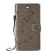Produktbild Wiko U Feel Hülle, SpiritSun Ledertasche Schutzhülle für Wiko U Feel (5.0 Zoll) Folio PU Leder Tasche Case Cover Bookstyle mit Standfunktion und Kredit Kartenfächer (Schmetterling und Blume, Grau)