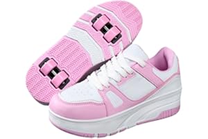 ENEN Scarpe con Rotelle Bambina, Sportive Scarpe da Skateboard 4 Ruote Skateboard Sneakers Outdoor Multisport Scarpe da Ginnastica da Pattini per Ragazze e Ragazzi Bianco Rosa/Nero Bianco