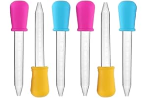 KYLOS 6 Stück 5ml Plastik Liquid Dropper Tropfer, Transparente Pipette aus Silikon Kunststoff-Pipetten, Kinder Pipetten, Für Süßigkeitenformen, Gummiförmchen und Bastelarbeiten Kunst Flüssig Plant (3Farben)
