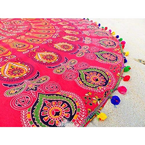 NANDNANDINI TEXTILE Mandala India Mandala Ronda de Playa Tapa de Playa Hippie Boho Mantel Gitana Toalla de Playa Toalla, Ronda Mat Yoga