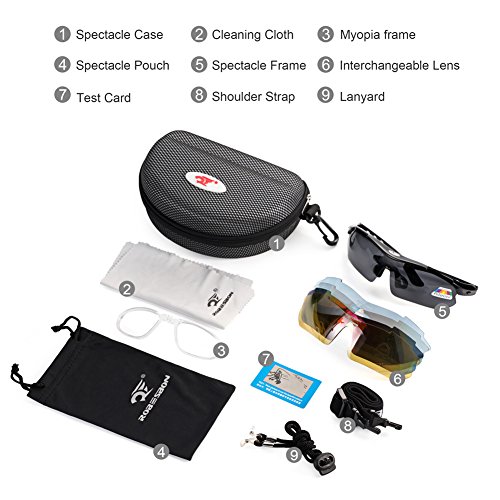 Sonnenbrille, Robesbon 5 in 1 Polarisiert Sportbrille / Fahrerbrille Verspiegelt mit 5 Brillengläser und Tasche für Herren und Damen, Geeignet für Fahrren und Sport wie Radsport, Schwarz - 9