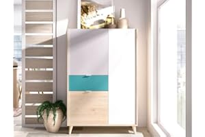 CAESAROO Credenza alta 137 cm Penny multicolore con tre ante ed un cassetto - Multicolore