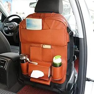 MICRONE Car Leather Organizer for The Back seat Folding Dinner Posture Back Handing Bag