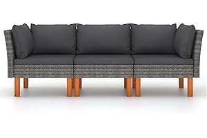 Gecheer 3-TLG. Gartenlounge, 3-Sitzer-Gartensofa mit Kissen, Balkonlounge, Terrassensofa, Rattansofa, Sitzgruppe, Gartensofa Ecksofa Mittelsofa Poly Rattan Grau Kissen Farbe: Anthrazit