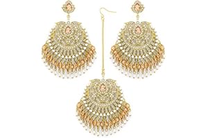 Asian Wedding Jewellery Earring Set – Indian Jewellery with Earrings and Tika – Deluxe Bridal Sets for Wedding – Premium Materials and Craftsmanship – Elegant and Unique Colours