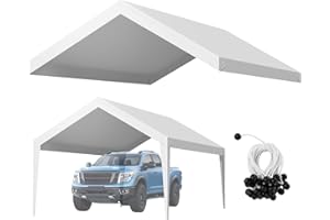 VEVOR Carport Replacement Canopy, 12 x 20 ft Potable Garage Tent Top Tarp, UV-Resistant & Waterproof Car Shelter Tarp, Heavy Duty Car Port Cover with Ball Buggees, White, Frame Not Included