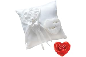 STILLWEN Almohada para Anillos de Boda, 1 Pcs Anillos en Forma de Corazón Soporte para Anillos, Cojín para Anillos de Boda para Mostrar Anillos de Boda y Propuestas de Matrimonio, 20cm × 20cm(Blanco)
