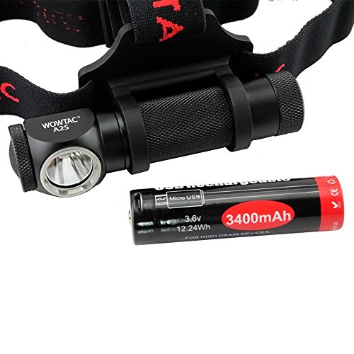 Wowtac® A2S Superheller LED Stirnlampe LED Kopflampe CREE XP-L V6 LED 5 Helligkeiten zu wahlen, Max 1050 Lumen, LED Stirnlampen, LED Kopflampen, Kopfleuchten, inklusive 1 x USB 18650 3400mAh Akku - 2