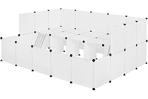 EUGAD Enclos Lapin, Parc pour Cochon d'Inde, Enclos pour Petits Animaux Hamsters Lapins Cochons, Parc Cochon d'Inde Modulable DIY 45 Panneaux, 2 Niveaux, Blanc 181x145x72cm