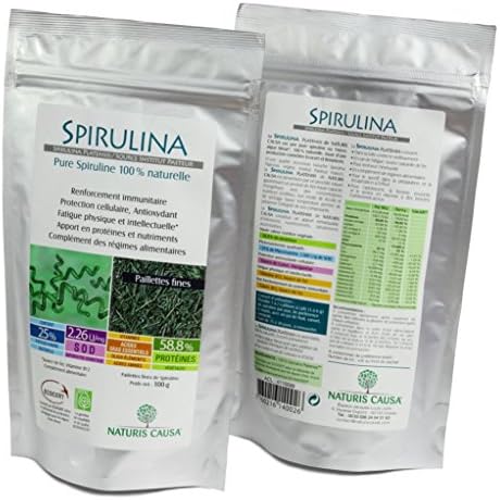 Naturis Causa - PURE SPIRULINE 100% NATURELLE BIO ECOCERT - Spirulina Platensis - Lot de 2 x 100g de Paillettes