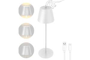 FUYO 1 pezzi Lampada da tavolo senza fili, ricaricabile, dimmerabile bianca calda 3000K 180 lumen, impermeabile lampada da tavolo a led per interni, esterni, ristoranti, hotel, campeggio (Bianco)