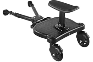 Shoze Universal Kiddy Boards, Portable Buggy Board with Seat, Pram Standing Board,Stable Two Wheel Design,360° Rotation,Pram Accessory for Children from 2-7 Years Up to 25kg