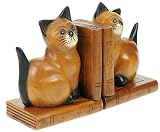 Katze Buchstützen x 2 : Handgeschnitzte hölzerne tierische Verzierung : Qualitätsweihnachtsgeschenk für Männer u. Frauen : Traditionell Handgefertigt aus Holz: Haus Dekoration - 2