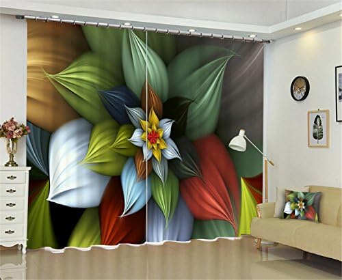 XFKL 100% Polyester Surface Fabric Blackout Curtain 3D Green plants flowers Thermal Insulated Window Treatment Heat Blackout, Anti-UV, Prevent Noise, Prevent radiation , Bedroom Living room Decoration , 80*95 inch