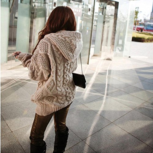 Preisvergleich Produktbild Bovake Frauen-mit Kapuze langer Hülsen-Wolljacke-Strickjacke-Mantel (Khaki)