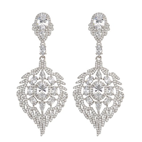 EVER FAITH® Damen Cubic Zirkonia Victorian Stil Hollow-out Blatt Dangle Ohrringe klar Silber-Ton