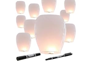 LUFEIS Chinese Sky Lanterns, 10 Pack Chinese Lanterns to Release in Sky, Fire Resistant Paper Lanterns with Marker Pens, Flying Lanterns for Wishing & Praying, for Parties, Anniversary, Memorial Day