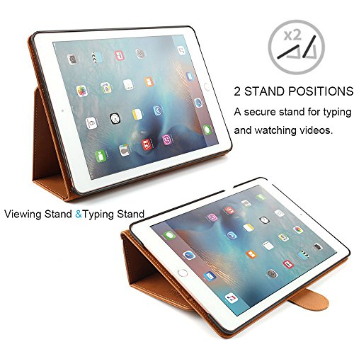 iPad Pro 9,7 Schutzhülle, dingrich Retro Mode neue iPad Pro echtem Leder Slim Smart Standfunktion Case Cover Ultra Slim Schutzhülle Portfolio Fall mit Stifthalter und intelligente Wake & Sleep Funktion für Apple iPad Pro 24,6 cm Fall (2016 Version) + [gratis Displayschutzfolie] + [gratis Stylus] braun - 3