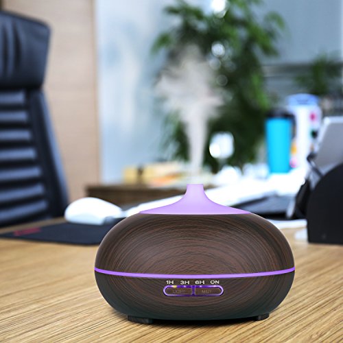 Aroma Diffuser, YIPIN 300ml LED Luftbefeuchter Ultraschall Aroma Diffusor ätherisches Öl Diffuser fürs Auto, Wohnzimmer, Schlafzimmer, Büro und Yoga, Spa (Dunkles Holz) - 6