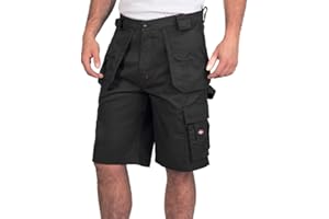Lee Cooper Męskie trwałe tkane łatwe w pielęgnacji elastyczne wygodne bezpieczeństwo pracy wiele kabur kieszenie szorty cargo spodnie, czarne, rozmiar W32