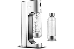 Aqvia Machine à gazéifier exclusive avec boîtier en acier inoxydable poli, avec 2 bouteilles en PET (1 x acier inoxydable, 1 x noir)