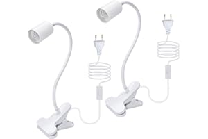 LQUNFYL 2 Pezzi Portalampada E27 con Pinza con Interruttore Lampada Comodino con Clip e 240CM Cavo 360°Flessibile Metallo Collo Lampada da Tavolo a LED Lampada da Scrivania con Morsetto per Trucco