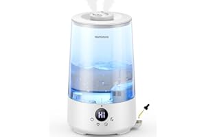 Homvana Top-Fill Humidificateur d'air pour chambre à coucher, 3,6 litres, 360 degrés, brume froide, 34 h, durable, silencieux 16 dB, petit diffuseur d'huiles essentielles (Transparent)