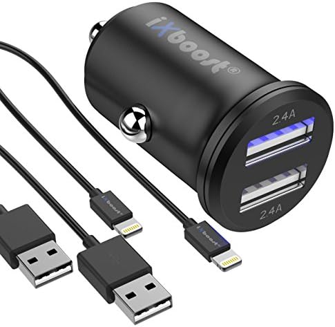 Ixboost IX 1S Speed Charge 4.8 A Dual Mini Handy Car Charger Car Cigarette Lighter Adapter with Lightning Cable for iPhone 7 in a set