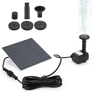 Abhsant Birdbath Fountain,Solar Power Water Pump,& 4 Nozzles,1.2 W,Panel Kit Submersible Water Pump for Bird Bath,Fish Tank,Small Pond, Garden Decoration