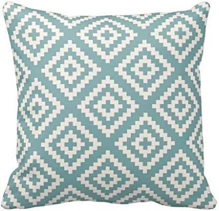 Navajo Geometric Pattern Sea Glass Blue Zippered Pillow Case Cover Cushion Case for sofa 16x16 Inch (One side)
