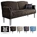 Produktbild Cavadore 3-Sitzer Sofa Pasle mit Federkern für Küche, Esszimmer / Küchensofa, Essbank im modernen Landhausstil / verstellbare Armlehnen / Holzfüße weiß / 181 x 98 x 81 cm / Chenille-Bezug in braun