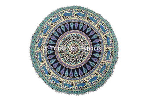 Groß Rund Bodenkissen, Mandala Überwurf Kopfkissen 81,3 cm Dekorative Pouf Polsterhocker, Indische Sitzkissen Outdoor, Cover, Boho Pom Pom kissenrollen - 4