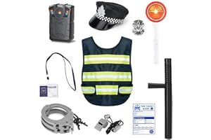 AMERTEER Police Officer Costume For Kids - Complete Role Play Kit With Police Badge, Handcuffs, Flashlight, Perfect For Kids Policeman Dress, Ideal For Halloween, Birthday Parties, and Pretend Play