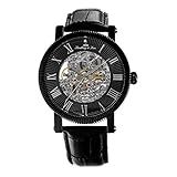 Lindberg & Sons Herren-Armbanduhr mit einem echten Diamanten - Automatik Analog Skelettuhr Lederarmband Schwarz - SK14H021