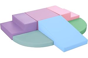 Wilwolfer Kids Soft Play Set Indoor: 6 PCS PU Leather Baby Soft Play Equipments Motor Skill Development - Toddlers Foam Blocks for Climbing and Crawling Double Ladder Set