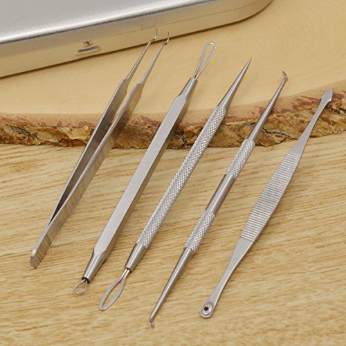 Mitesserentferner, Becoyou 5 Stücke Komedonenquetscher Set aus Edelstahl Nagelhautschieber Werkzeug Professionell Gesundheit Behandlung für Pickel Whiteheads Akne Extraktoren - 9