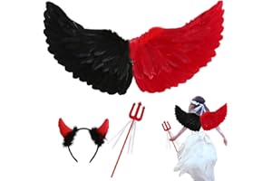 Anyingkai Engelsflügel Schwarz Rot,Teufel Flügel Kinder,Engel und Teufel Kostüm Halloween,Teufel Flügel Damen,Schwarz Flügel Mädchen,Federflügel Engel für Karneval Party Fasching Kostüme