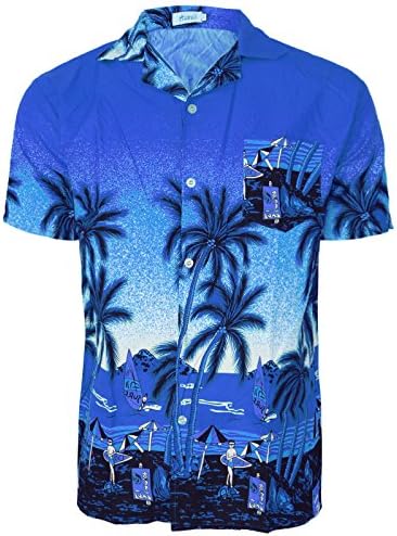 Mens Hawaiian Shirt Palm Beach Print Rockabilly Surf Summer Party Holiday Stag Outfit