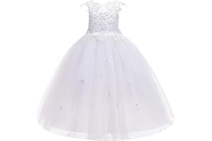 LOLANTA Robe Fille Ceremonie Mariage, Tenue Demoiselle d'honneur Fille,Robe Rose/Blanc/Bleu en Tulle pour Enfants 5-12 Ans