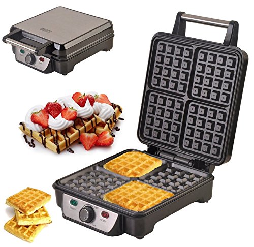 Edelstahl Waffeleisen mit Keramik Beschichtung Waffelmaker Waffelautomat für extra dicke belgische Waffeln (Edelstahl Waffeleisen)