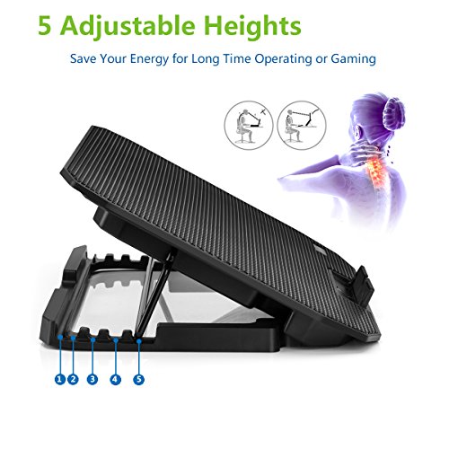 TekHome 2-Lüfter Cooling Pad, Gaming Cooler für Spielkonsolen und für Notebooks bis zu 15.6 Zoll, 5.5-Zoll Fan mit RPM 1500, Windstärke Einstellbar, LED-Blaulicht, 5 Ebenenhöhen, 2 USB-Ports.(LTC003) - 3