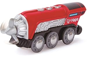 Hape Jouet Locomotive Électrique à Hélice pour Circuit Train en Bois - Enfant 3 Ans et Plus - Jeu Éducatif Électrique, Avance et Recule, Fait Tourner Son Hélice - Roule avec ou sans Piles