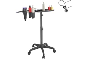 Froadp Höjdjusterbar frisörvagn 71–105,5 cm, kosmetisk vagn med 1 hylla och 2 fack, rullvagn i plast med 5 hjul, för frisörsalonger, kosmetika och tatueringsstudio