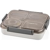 Vagonlife Bento 1200ml Lunchbox Tek Katlı 4 B&ouml;lmeli ve Kaseli &Ccedil;elik Sefer Tası Yemek Kutusu (Gri)