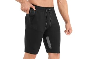 ZENWILL Pantalón Corto Algodón de Deporte Cómodos con Bolsillos de Cremallera Hombre