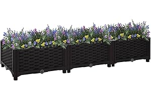 puraday Jardinière de Jardin 120x40x23 cm Noir Polypropylène Lit de Plantation Offre Suffisamment d’Espace Pot de Terrasse Balcon pour Plantes Légumes Herbes Aromates Fleurs