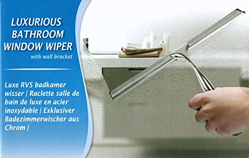 Edelstahl Duschabzieher Wasserschieber für Duschkabine Abzieher Fensterabzieher Fensterwischer mit Wandaufhänger Badezimmerwischer aus Chrom inklusive Wandhalterung ohne Bohren
