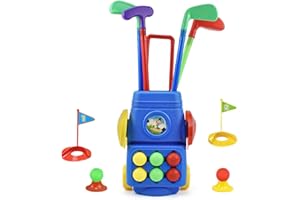 TGKYK Toddler Golf Set Toys Plastic Golf Set with Carrying Case, Kids Golf Clubs With 6 Balls, 4 Golf Clubs, 2 Practice Holes, Kids Golf Set for Toddlers Boys Girls 3 4 5 6 Years Old